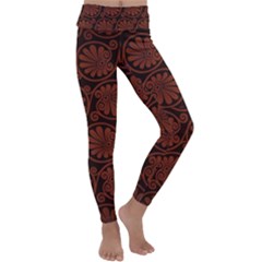 Brown Floral Pattern Floral Greek Ornaments Kids  Lightweight Velour Classic Yoga Leggings