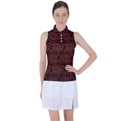 Brown Floral Pattern Floral Greek Ornaments Women s Sleeveless Polo T-shirt by nateshop