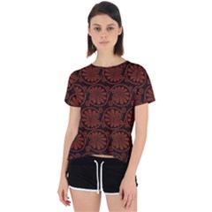 Brown Floral Pattern Floral Greek Ornaments Open Back Sport T-shirt by nateshop