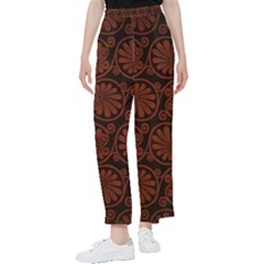 Brown Floral Pattern Floral Greek Ornaments Women s Pants  by nateshop