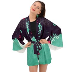 Colorful Background, Material Design, Geometric Shapes Long Sleeve Kimono