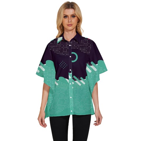 Colorful Background, Material Design, Geometric Shapes Women s Batwing Button Up Shirt by nateshop