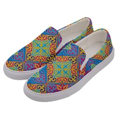 Colorful Floral Ornament, Floral Patterns Men s Canvas Slip Ons by nateshop