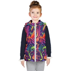 Colorful Floral Patterns, Abstract Floral Background Kids  Hooded Puffer Vest by nateshop