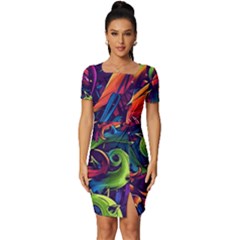 Colorful Floral Patterns, Abstract Floral Background Fitted Knot Split End Bodycon Dress