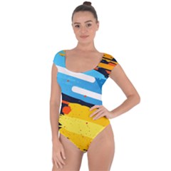 Colorful Paint Strokes Short Sleeve Leotard  by nateshop