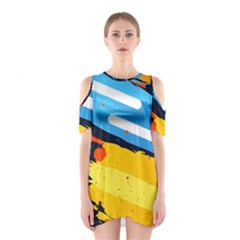 Colorful Paint Strokes Shoulder Cutout One Piece Dress by nateshop