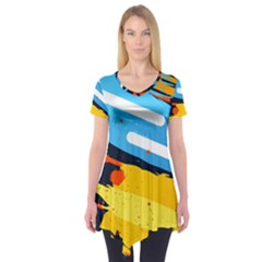 Colorful Paint Strokes Short Sleeve Tunic  by nateshop