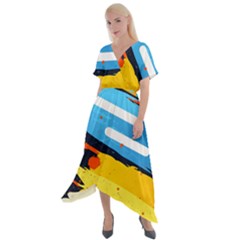 Colorful Paint Strokes Cross Front Sharkbite Hem Maxi Dress by nateshop