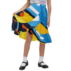 Colorful Paint Strokes Kids  Ruffle Flared Wrap Midi Skirt by nateshop