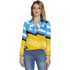 Colorful Paint Strokes Women s Long Sleeve Revers Collar Cropped Jacket by nateshop