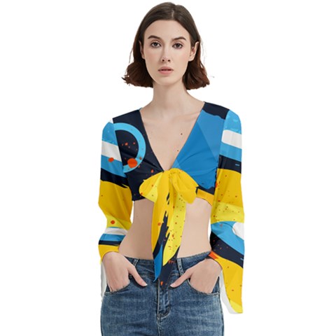 Colorful Paint Strokes Trumpet Sleeve Cropped Top by nateshop