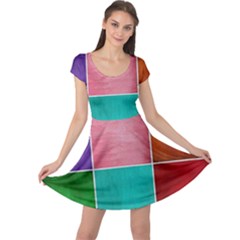 Colorful Squares, Abstract, Art, Background Cap Sleeve Dress by nateshop