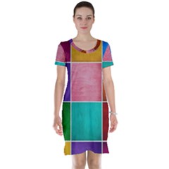 Colorful Squares, Abstract, Art, Background Short Sleeve Nightdress by nateshop