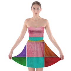 Colorful Squares, Abstract, Art, Background Strapless Bra Top Dress by nateshop