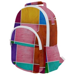 Colorful Squares, Abstract, Art, Background Rounded Multi Pocket Backpack by nateshop