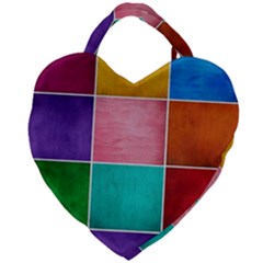 Colorful Squares, Abstract, Art, Background Giant Heart Shaped Tote by nateshop