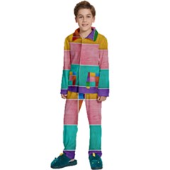 Colorful Squares, Abstract, Art, Background Kids  Long Sleeve Velvet Pajamas Set