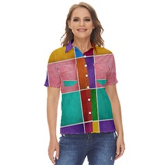 Colorful Squares, Abstract, Art, Background Women s Short Sleeve Double Pocket Shirt