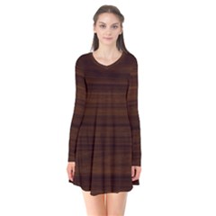 Dark Brown Wood Texture, Cherry Wood Texture, Wooden Long Sleeve V-neck Flare Dress by nateshop