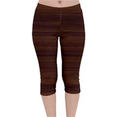 Dark Brown Wood Texture, Cherry Wood Texture, Wooden Velvet Capri Leggings  by nateshop