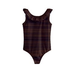Dark Brown Wood Texture, Cherry Wood Texture, Wooden Kids  Frill Swimsuit