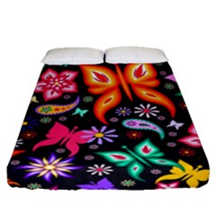 Floral Butterflies Fitted Sheet (queen Size) by nateshop