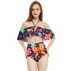 Floral Butterflies Halter Flowy Bikini Set  by nateshop