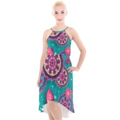 Floral Pattern, Abstract, Colorful, Flow High-low Halter Chiffon Dress  by nateshop