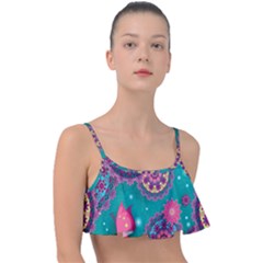 Floral Pattern, Abstract, Colorful, Flow Frill Bikini Top by nateshop