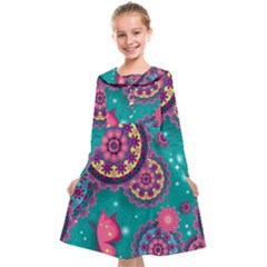 Floral Pattern, Abstract, Colorful, Flow Kids  Midi Sailor Dress by nateshop