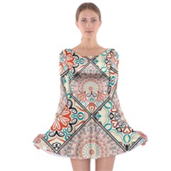 Flowers Pattern, Abstract, Art, Colorful Long Sleeve Skater Dress by nateshop