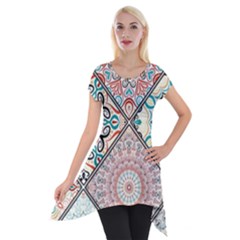 Flowers Pattern, Abstract, Art, Colorful Short Sleeve Side Drop Tunic by nateshop