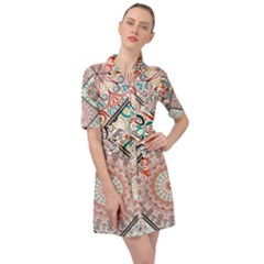 Flowers Pattern, Abstract, Art, Colorful Belted Shirt Dress