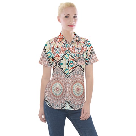 Flowers Pattern, Abstract, Art, Colorful Women s Short Sleeve Pocket Shirt by nateshop