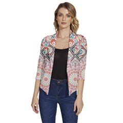 Flowers Pattern, Abstract, Art, Colorful Women s Draped Front 3/4 Sleeve Shawl Collar Jacket