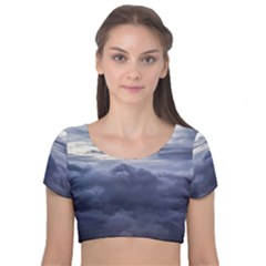 Majestic Clouds Landscape Velvet Short Sleeve Crop Top  by dflcprintsclothing