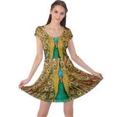 Peacock Feather Bird Peafowl Cap Sleeve Dress