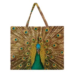 Peacock Feather Bird Peafowl Zipper Large Tote Bag