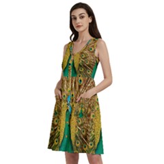 Peacock Feather Bird Peafowl Sleeveless Dress With Pocket by Cemarart