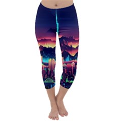 Cityscape Building Painting 3d City Illustration Capri Winter Leggings 