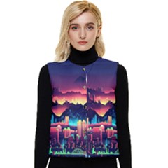 Cityscape Building Painting 3d City Illustration Women s Button Up Puffer Vest