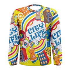 Colorful City Life Horizontal Seamless Pattern Urban City Men s Long Sleeve T-shirt by Bedest