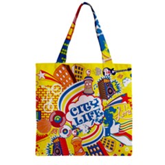 Colorful City Life Horizontal Seamless Pattern Urban City Zipper Grocery Tote Bag