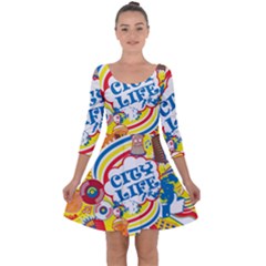Colorful City Life Horizontal Seamless Pattern Urban City Quarter Sleeve Skater Dress by Bedest