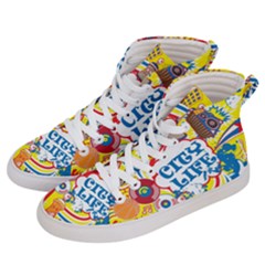 Colorful City Life Horizontal Seamless Pattern Urban City Men s Hi-top Skate Sneakers