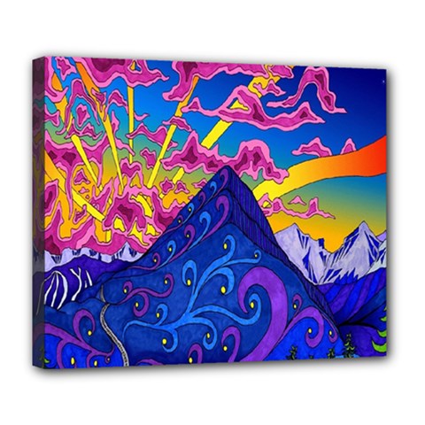 Blue And Purple Mountain Painting Psychedelic Colorful Lines Deluxe Canvas 24  X 20  (stretched) by Bedest