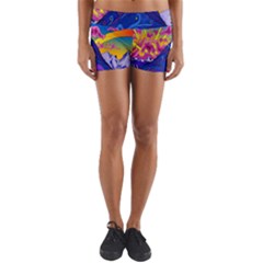 Blue And Purple Mountain Painting Psychedelic Colorful Lines Yoga Shorts