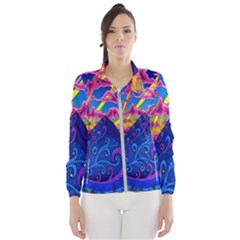 Blue And Purple Mountain Painting Psychedelic Colorful Lines Women s Windbreaker