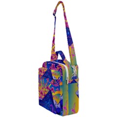 Blue And Purple Mountain Painting Psychedelic Colorful Lines Crossbody Day Bag by Bedest